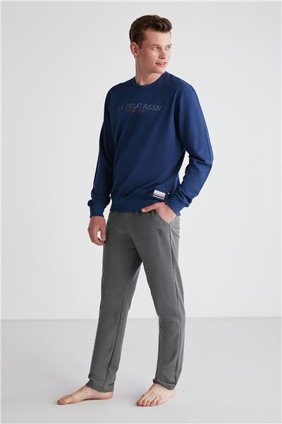 U.s Polo Assn. 18757 Erkek Lacivert Yuvarlak Yaka Uzun Kollu Pijama Takımı -Lacivert