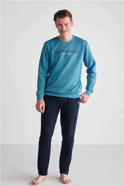 U.s Polo Assn. 18757 Erkek Petrol Yuvarlak Yaka Uzun Kollu Pijama Takımı -Petrolyeşili