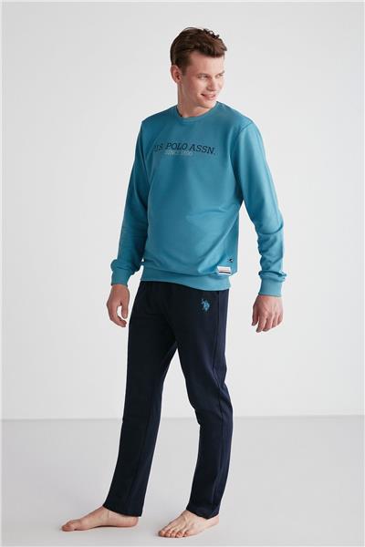 U.s Polo Assn. 18757 Erkek Petrol Yuvarlak Yaka Uzun Kollu Pijama Takımı -Petrolyeşili