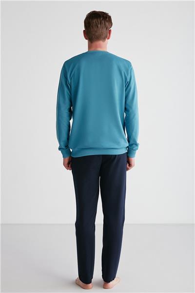 U.s Polo Assn. 18757 Erkek Petrol Yuvarlak Yaka Uzun Kollu Pijama Takımı -Petrolyeşili