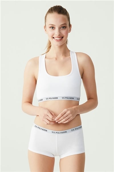 U.s Polo Assn. 65003 Kadın Sporcu Büstiyer Şort Set-Beyaz