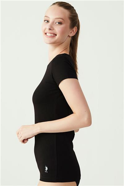 U.s Polo Assn. 66002 Kadın Modal Kısa Kollu Yuvarlak Yaka T-Shirt-Siyah