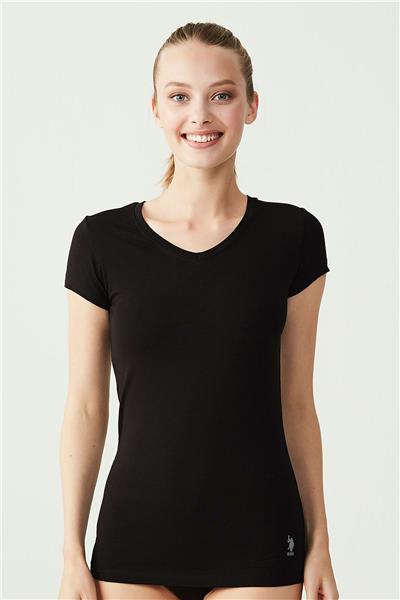 U.s Polo Assn. 66004 Kadın Modal Kısa Kollu V Yaka T-Shirt-Siyah