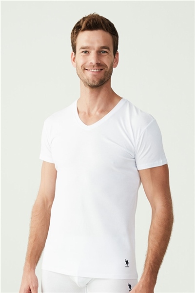 U.s Polo Assn. 80194 Erkek 2 Li Kısa Kol  V Yaka Atlet-Beyaz