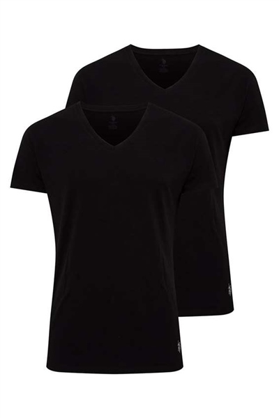 U.s Polo Assn. 80194 Erkek 2 Li Kısa Kol  V Yaka Atlet-Siyah