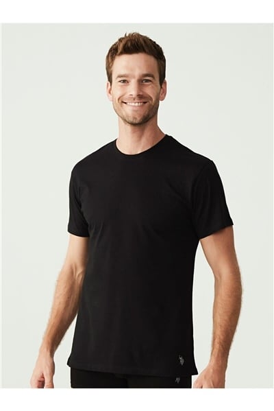 U.s Polo Assn. 80196 Erkek 2 Li Yuvarlak Yaka Kısa Kol Atlet-Siyah