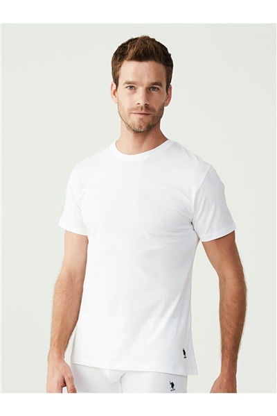 U.s Polo Assn. 80196 Erkek 2 Li Yuvarlak Yaka Kısa Kol Atlet-Beyaz