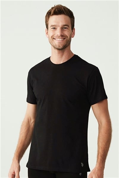 U.s Polo Assn. 80196 Erkek 2 Li Yuvarlak Yaka Kısa Kol Atlet-Siyah