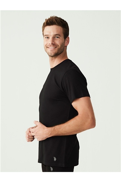 U.s Polo Assn. 80196 Erkek 2 Li Yuvarlak Yaka Kısa Kol Atlet-Siyah