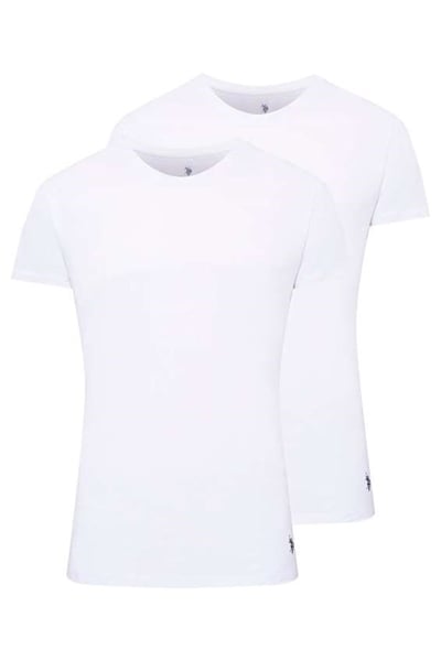 U.s Polo Assn. 80196 Erkek 2 Li Yuvarlak Yaka Kısa Kol Atlet-Beyaz