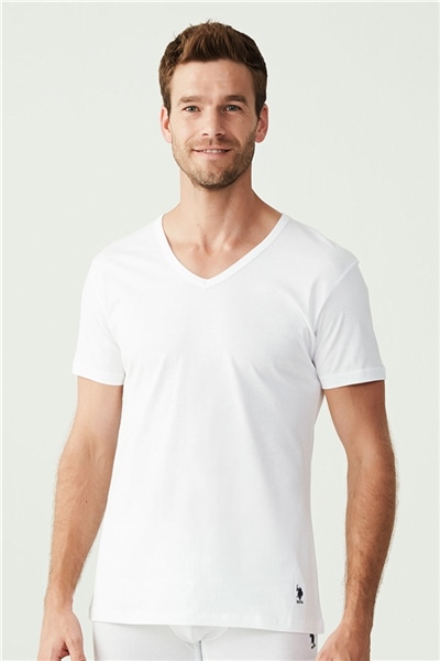 U.s Polo Assn. 80199 Erkek 2 Li Kısa Kol V Yaka  Atlet -Beyaz