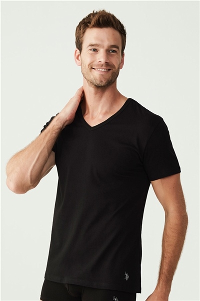 U.s Polo Assn. 80199 Erkek 2 Li Kısa Kol V Yaka  Atlet -Siyah