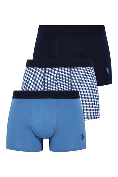 U.s Polo Assn. 80256 Erkek 3 Lü Boxer-İndigo&Lacivert&İndigobaskılı