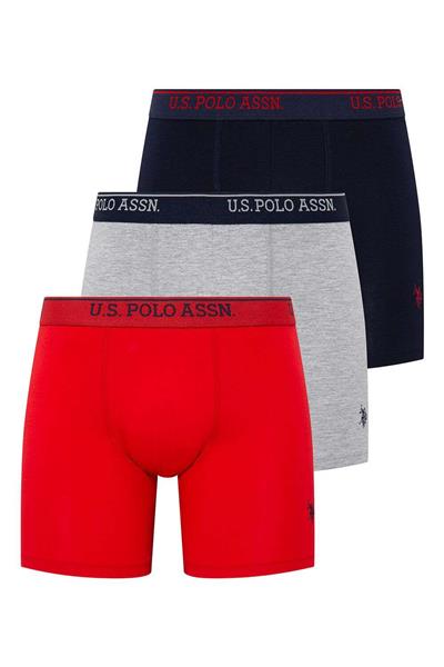 U.s Polo Assn. 80454 Erkek 3lü Uzun Paçalı Boxer-Kırmızı&Grimelanj&Lacivert