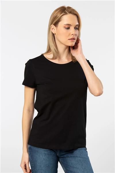 WTSHIRT LONDON Kadın Kısa Kollu Bisiklet Yaka Basic T-shirt-Siyah