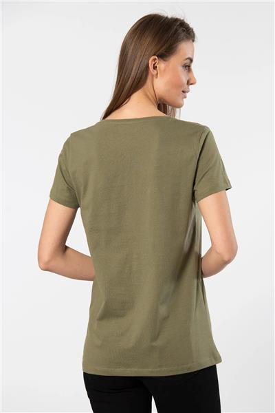 WTSHIRT LONDON Kadın Kısa Kollu Bisiklet Yaka Basic T-shirt-Haki