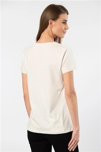 WTSHIRT LONDON Kadın Kısa Kollu Bisiklet Yaka Basic T-shirt-Bej