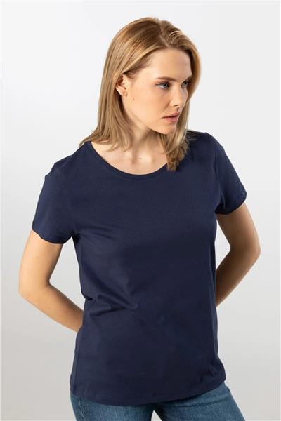 WTSHIRT LONDON Kadın Kısa Kollu Bisiklet Yaka Basic T-shirt-Lacivert