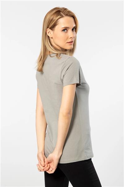 WTSHIRT LONDON Kadın Kısa Kollu Bisiklet Yaka Basic T-shirt-Gri