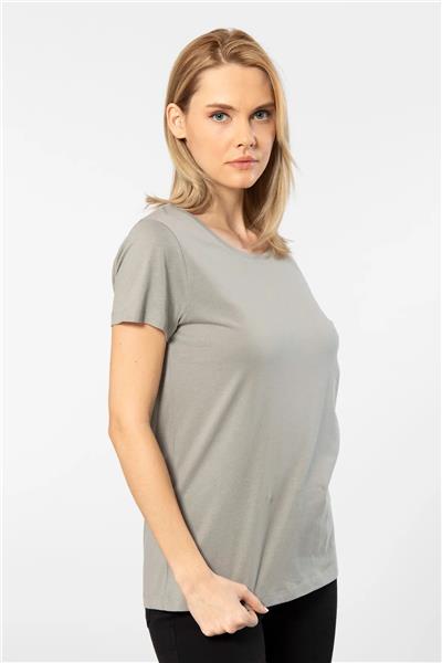 WTSHIRT LONDON Kadın Kısa Kollu Bisiklet Yaka Basic T-shirt-Gri