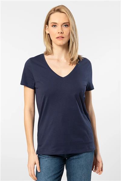 WTSHIRT MİLANO Kadın Kısa Kollu V Yaka Basic T-shirt-Lacivert