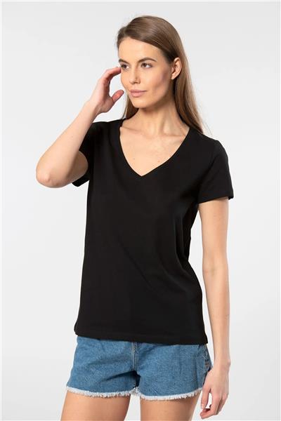 WTSHIRT MİLANO Kadın Kısa Kollu V Yaka Basic T-shirt-Siyah