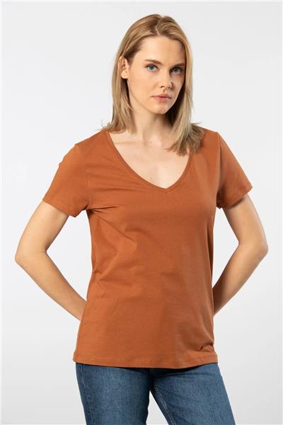WTSHIRT MİLANO Kadın Kısa Kollu V Yaka Basic T-shirt-Tarcin