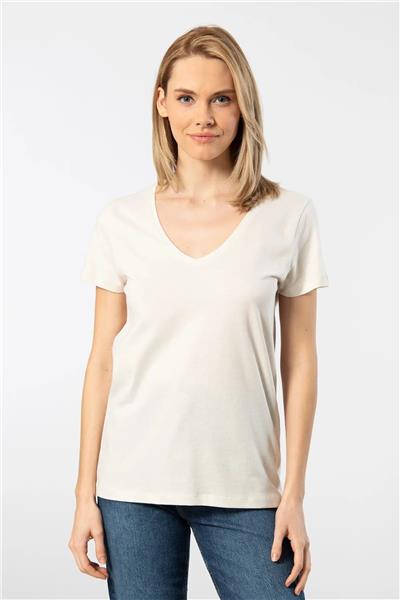 WTSHIRT MİLANO Kadın Kısa Kollu V Yaka Basic T-shirt-Bej