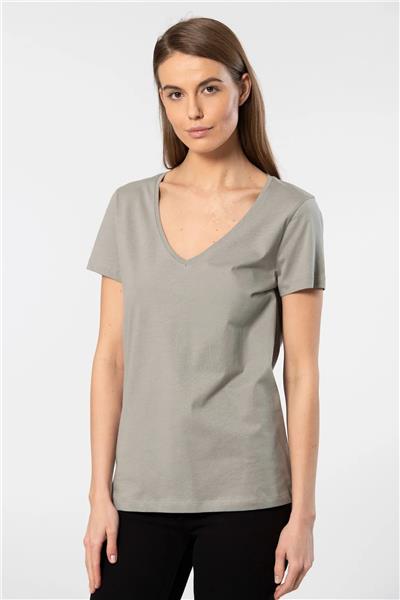 WTSHIRT MİLANO Kadın Kısa Kollu V Yaka Basic T-shirt-Gri