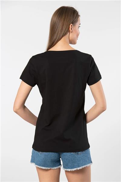 WTSHIRT MİLANO Kadın Kısa Kollu V Yaka Basic T-shirt-Siyah