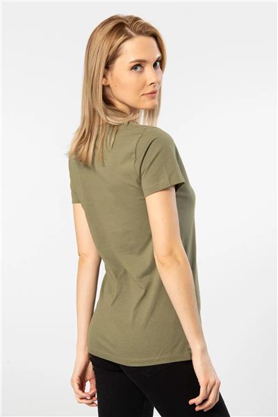 WTSHIRT MİLANO Kadın Kısa Kollu V Yaka Basic T-shirt-Haki