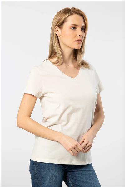 WTSHIRT VENİCE Kadın Kısa Kollu V Yaka Basic T-shirt-Bej