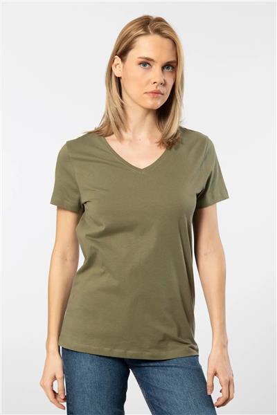 WTSHIRT VENİCE Kadın Kısa Kollu V Yaka Basic T-shirt-Haki