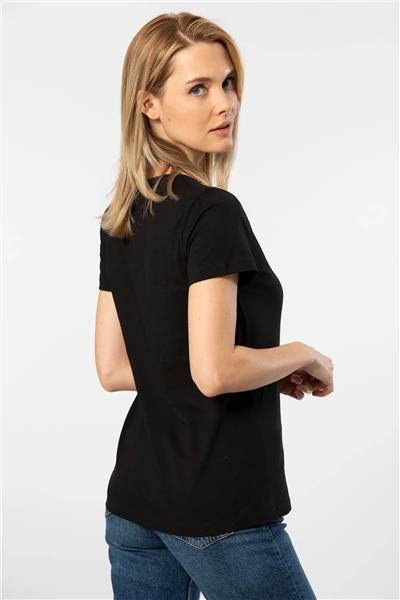WTSHIRT VENİCE Kadın Kısa Kollu V Yaka Basic T-shirt-Siyah