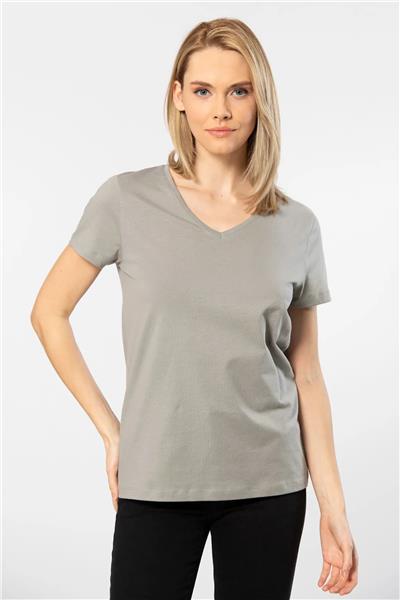 WTSHIRT VENİCE Kadın Kısa Kollu V Yaka Basic T-shirt-Gri