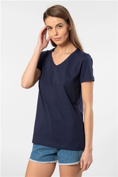 WTSHIRT VENİCE Kadın Kısa Kollu V Yaka Basic T-shirt-Lacivert