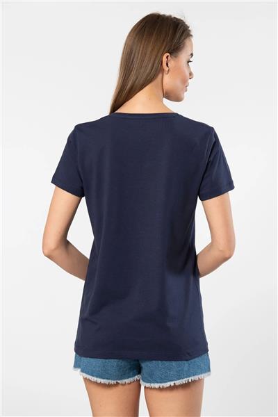 WTSHIRT VENİCE Kadın Kısa Kollu V Yaka Basic T-shirt-Lacivert