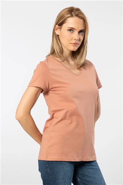 WTSHIRT VENİCE Kadın Kısa Kollu V Yaka Basic T-shirt-Somon