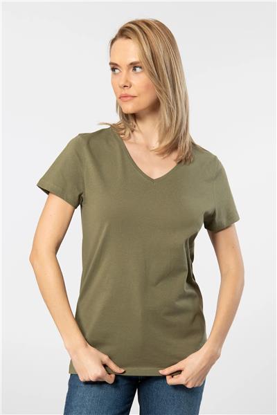 WTSHIRT VENİCE Kadın Kısa Kollu V Yaka Basic T-shirt-Haki