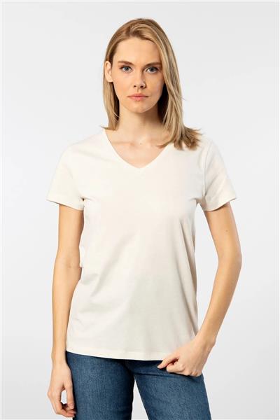WTSHIRT VENİCE Kadın Kısa Kollu V Yaka Basic T-shirt-Bej