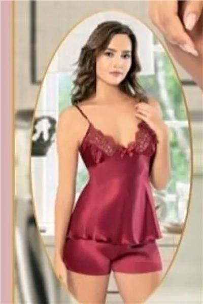 XSES 1001 Kadın Çeyizlik Saten 6lı Takım-Bordo