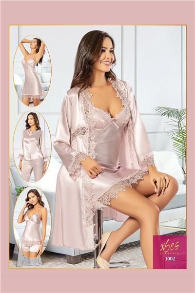 XSES 1002 Kadın Çeyizlik Saten 6lı Takım-Pudra