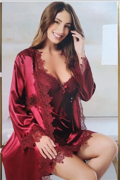 XSES 1002 Kadın Çeyizlik Saten 6lı Takım-Bordo
