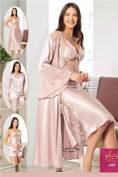 XSES 1005 Kadın Çeyizlik Saten 6lı Takım-Pudra