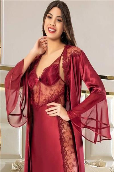 XSES 1005 Kadın Çeyizlik Saten 6lı Takım-Bordo