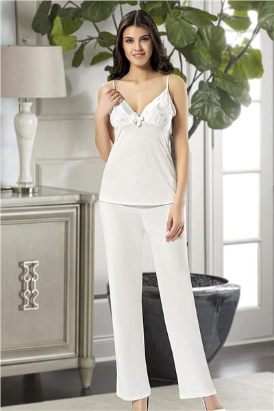 XSES 2030 Kadın Sabahlıklı Pijama Takım-Ekru