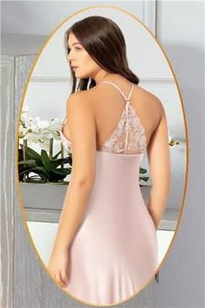 XSES 2110 Kadın Saten Sabahlıklı Gecelik Takım-Pudra