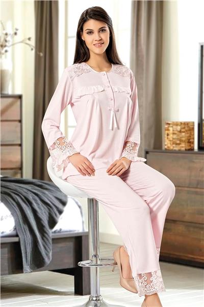 XSES 2130 Hamile Lohusa Pijama Takımı-Pudra