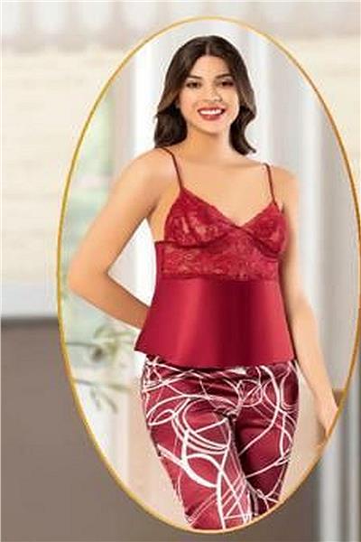 XSES 2151 Kadın Saten Empirme Sabahlıklı Pijama Takım-Bordo