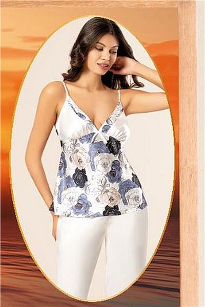 XSES 2155 Kadın Saten Empirme Sabahlıklı 4lü Pijama Takım-Lacivert